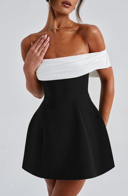 Zweifarbiges Bardot-Minikleid für Damen