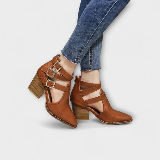 Linda - Farbige Chunky Heels mit Kreuzgurt