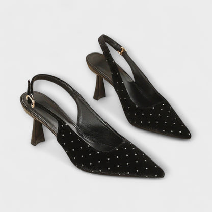 Katherine - Mit Strasssteinen besetzte spitze Slingback-Stiletto-Heels