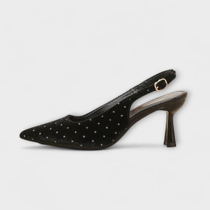 Katherine - Mit Strasssteinen besetzte spitze Slingback-Stiletto-Heels