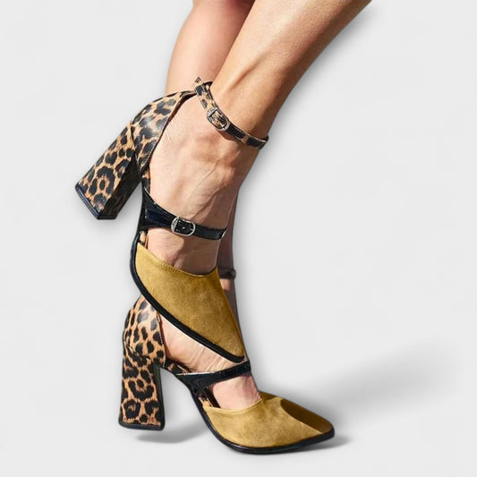 Claire - Leopardenmuster-Blockabsatzschuhe