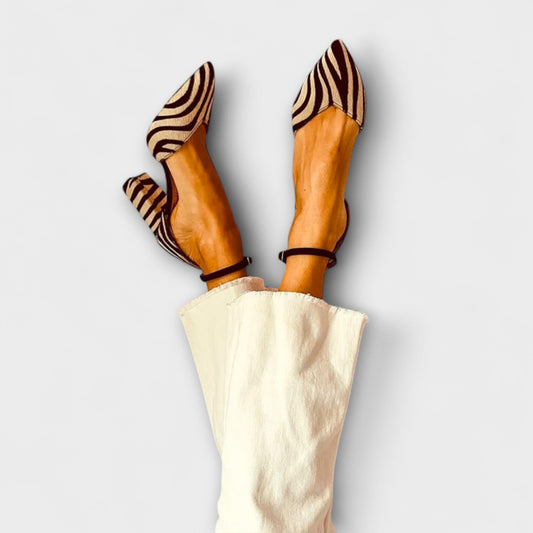 Diana - Khaki-farbene Blockabsatzschuhe mit Zebradruck
