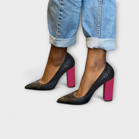 Jane - Schlangenprint-Blockabsatzschuhe