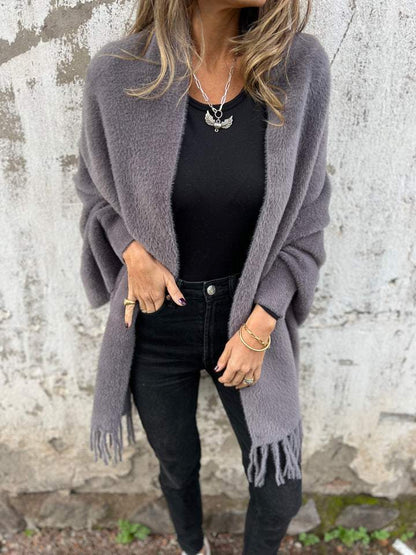Fransendetail Wickelstrickjacket für Damen