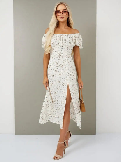 Sommerkleid lang weiß mit Blumen – Boho Romantik