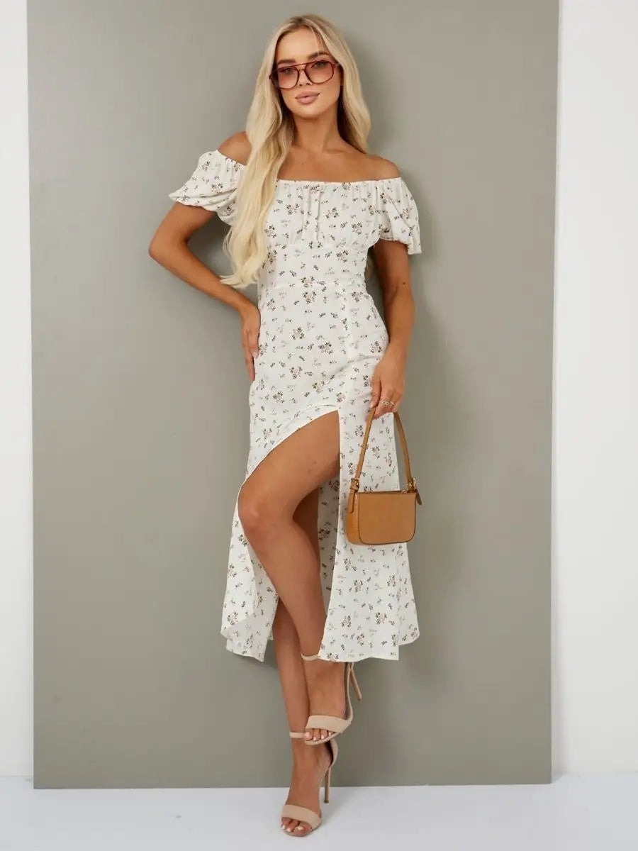 Sommerkleid lang weiß mit Blumen – Boho Romantik