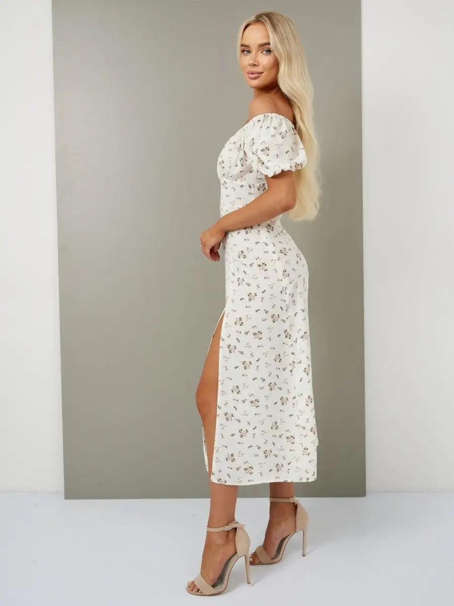 Sommerkleid lang weiß mit Blumen – Boho Romantik