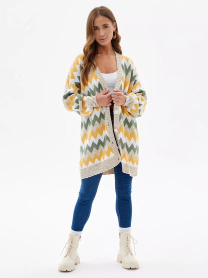 VelaBerlin – Langer gestreifter Oversize-Cardigan mit Knöpfen