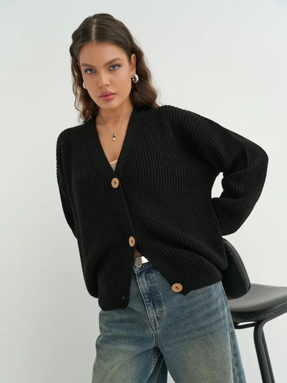 Oversize-Strickcardigan kurz mit Knöpfen