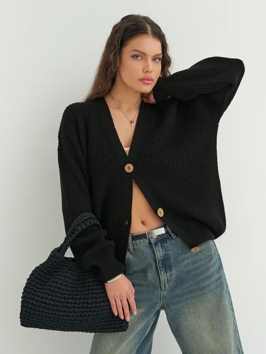 Oversize-Strickcardigan kurz mit Knöpfen