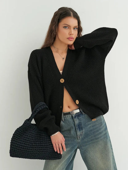 Oversize-Strickcardigan kurz mit Knöpfen