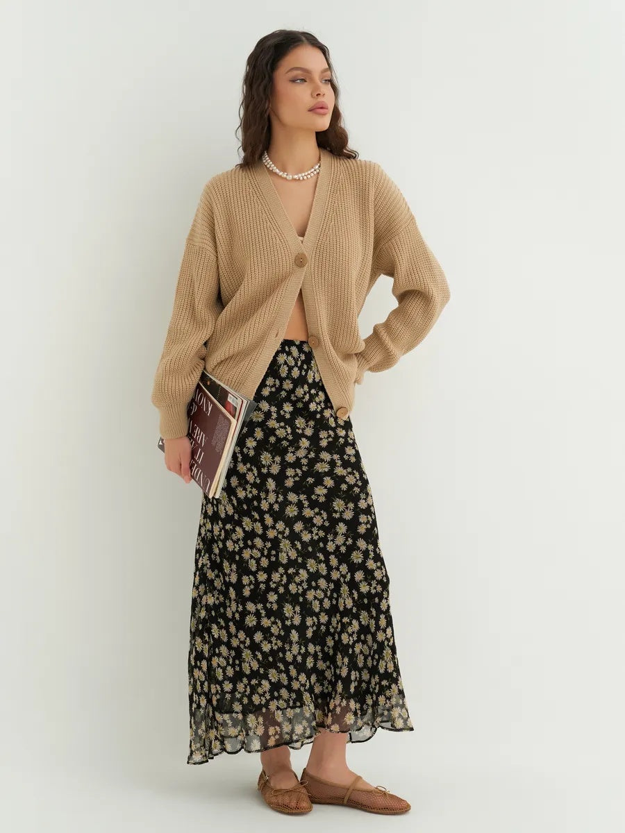Oversize-Strickcardigan kurz mit Knöpfen