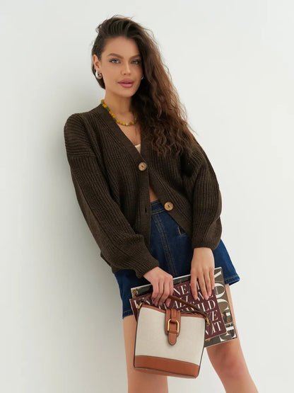 Oversize-Strickcardigan kurz mit Knöpfen