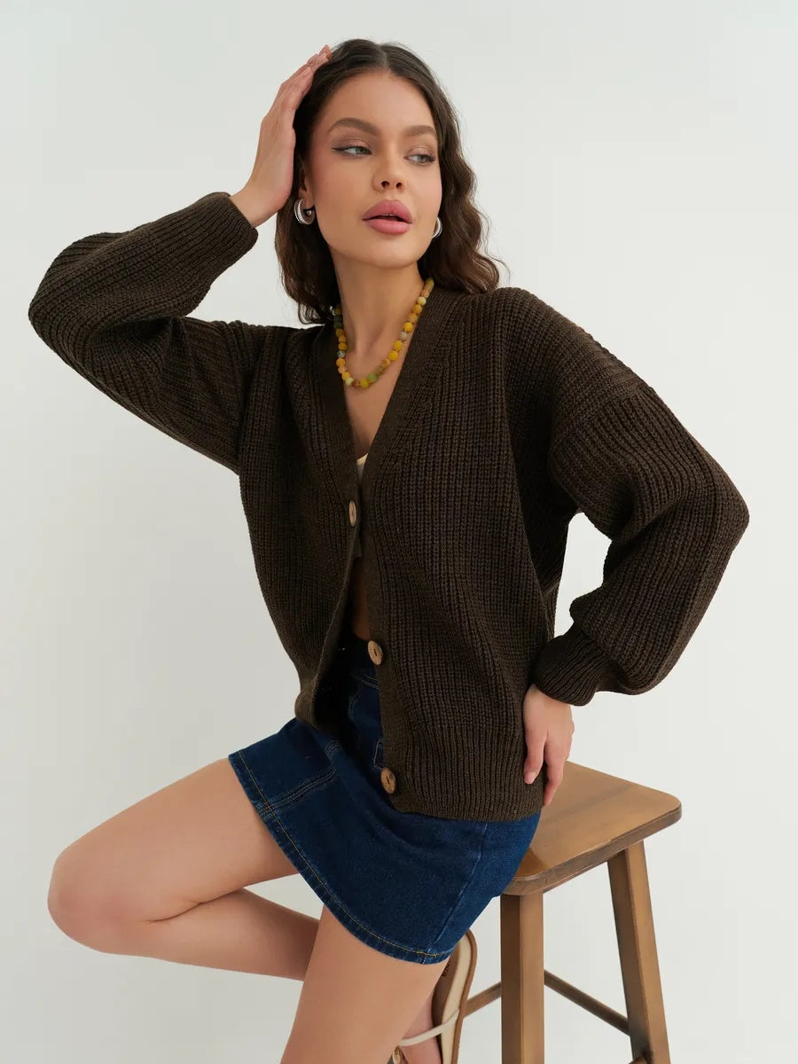 Oversize-Strickcardigan kurz mit Knöpfen