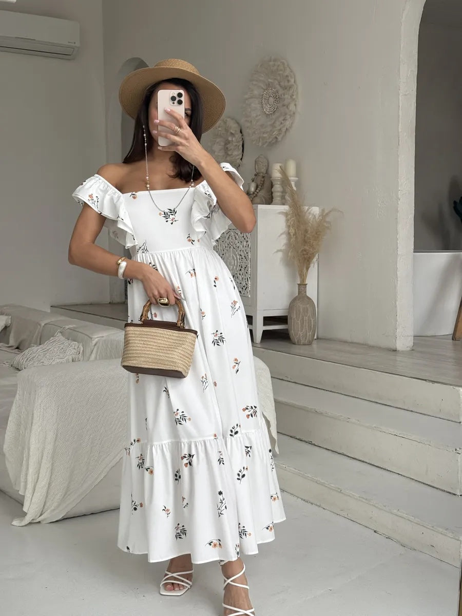 Sommerkleid lang weiß mit Blumen – Boho Chic