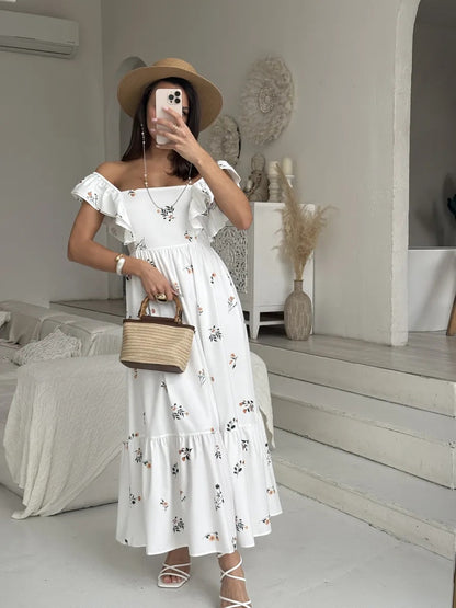 Sommerkleid lang weiß mit Blumen – Boho Chic