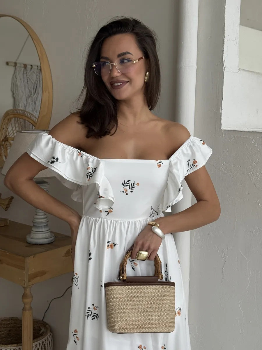 Sommerkleid lang weiß mit Blumen – Boho Chic