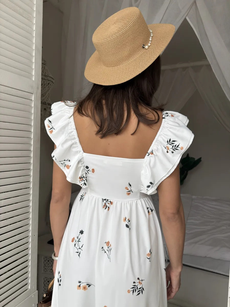 Sommerkleid lang weiß mit Blumen – Boho Chic