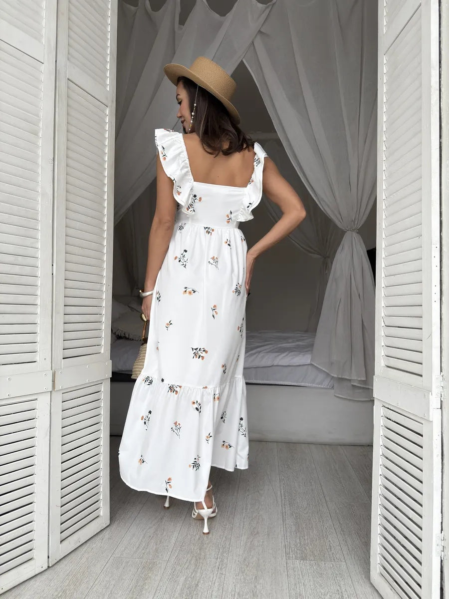 Sommerkleid lang weiß mit Blumen – Boho Chic