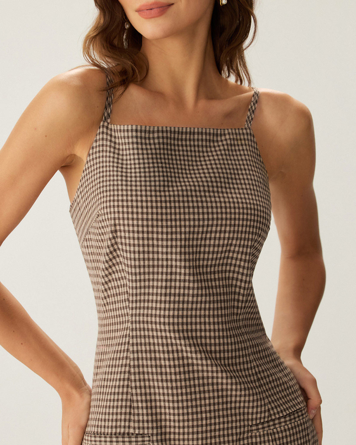 Braunes Kariertes Slip-Minikleid